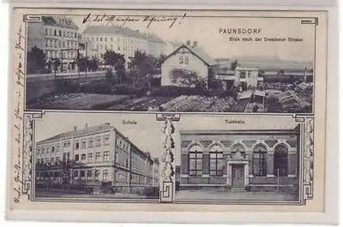 3/7 Mehrbild Ak Paunsdorf Schule usw. 1909