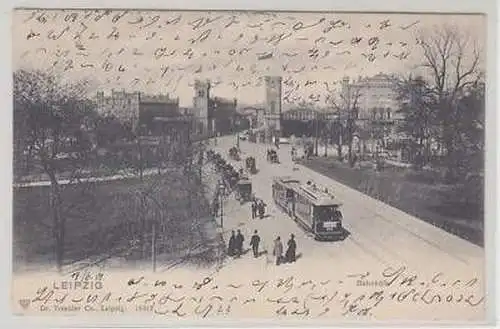 20/6 Ak Leipzig Bahnhöfe mit Strassenbahn 1901