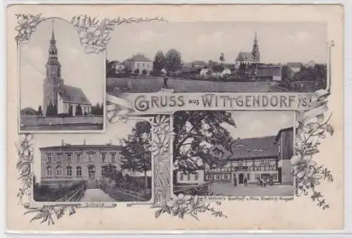 98792 Mehrbild Ak Gruß aus Wittgendorf in Sachsen Gasthof, Schule usw. 1908