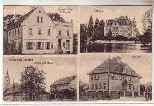 58584 Mehrbild Ak Gruß aus Deutzen Bäckerei, Schule, Kirche, Pfarre 1916