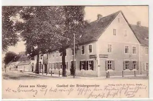 41030Ak Gruß aus Niesky Gasthof der Brüdergemeinde 1908