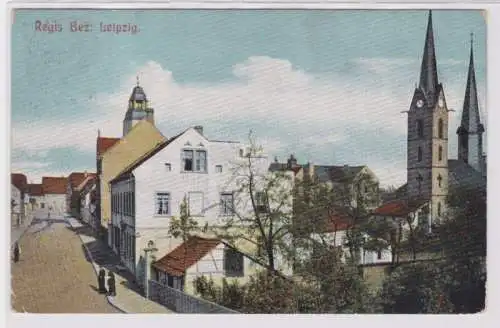 95247 Ak Regis Bez. Leipzig Straßenansicht und Blick auf die Kirche 1914