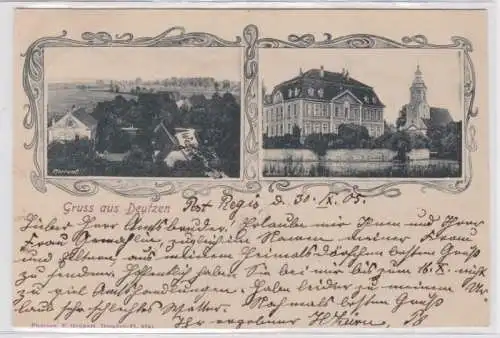 94998 Ak Gruss aus Deutzen Pfarramt, Schloß und Kirche 1905