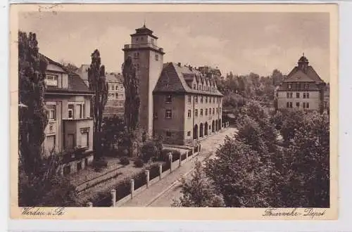 91983 Ak Werdau in Sachsen Feuerwehr Depot 1931