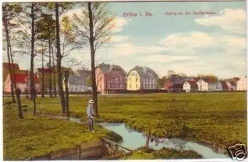 20019 Ak Grüna in Sachsen Partie an der Dorfstraße 1910