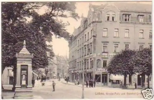 20047 Ak Löbau Nicolaiplatz und Bahnhofstraße um 1910