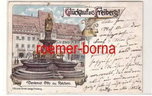 81014 Ak Lithographie Glück auf aus Freiberg Denkmal Otto des Reichen 1897