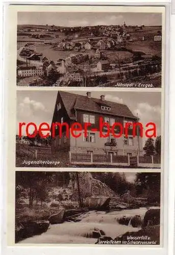 78686 Mehrbild Ak Jöhstadt i. Erzgeb. Jugendherberge, Wasserfall um 1930