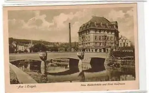 39205 Ak Aue Muldenbrücke und Hotel Kaufmann 1924