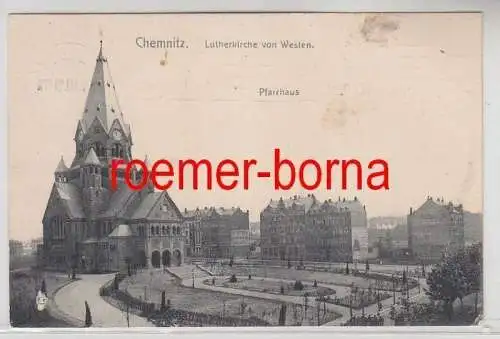 73329 Ak Chemnitz Lutherkirche von Westen mit Pfarrhaus 1909