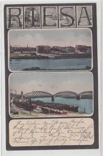 71792 Mehrbild Ak Riesa Totalansicht und Brücke 1912