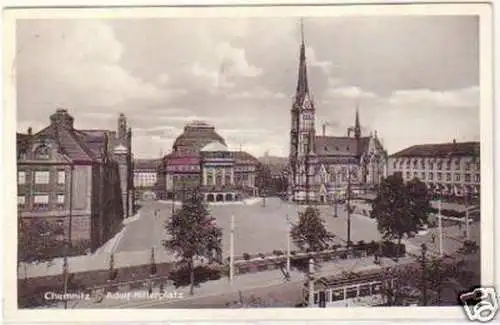 21593 Ak Chemnitz Straßenansicht mit Straßenbahn 1935