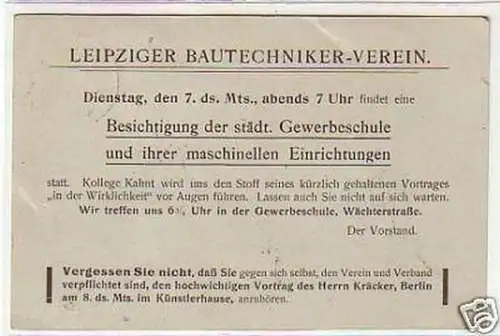 21707 Ganzsachen Ak Leipziger Bautechniker Verein 1905