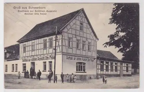 39347 Feldpost Ak Gruß aus Schwerborn Gasthaus zur schönen Aussicht 1917