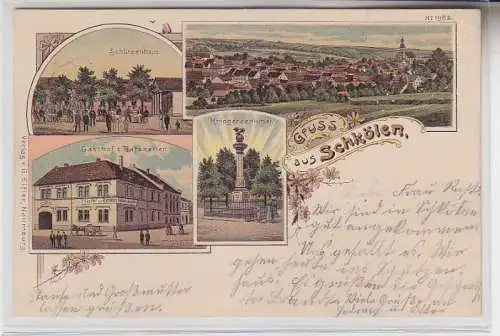 70894 Ak Lithographie Gruß aus Schkölen Gasthof usw. 1902