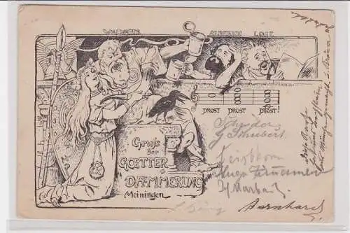 93734 Humor Ak Gruß der Götterdämmerung Meiningen 1898