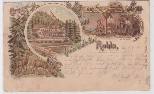 99029 Ak Lithographie Gruß aus Hotel Belle Vue Ruhla 1905