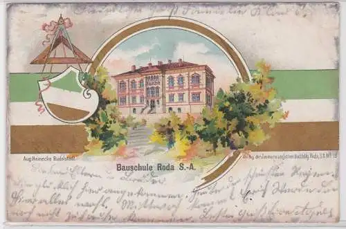 90321 AK Bauschule Roda Sachsen Altenburg - mit Wappen und Zirkel 1900