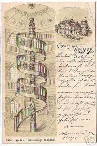 17339 Ak Gruß aus Weimar Naturtreppe Bibliothek 1901