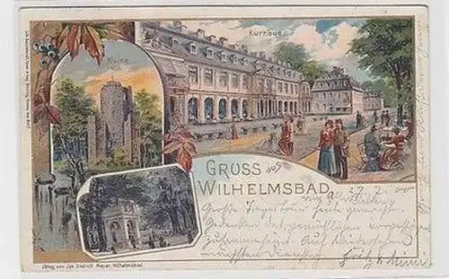 63622 Ak Lithographie Gruß aus Wilhelmsbad bei Hanau 1900