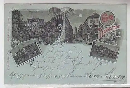 64582 Ak Lithografie Gruss aus Darmstadt Ernst-Ludwig-Strasse usw. 1899