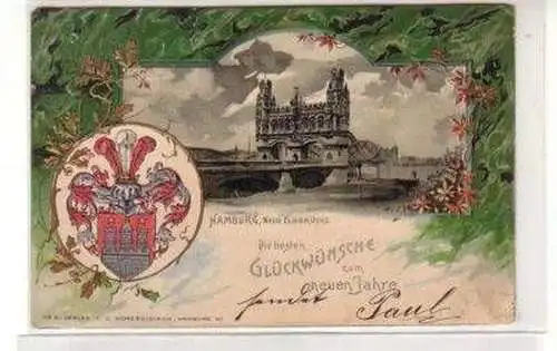 49929 geprägte Ak mit Wappen Hamburg Neue Elbbrücke 1900