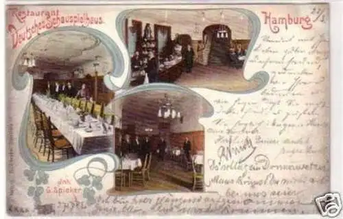 34199 Ak Litho Hamburg Restaurant Schauspielhaus 1902