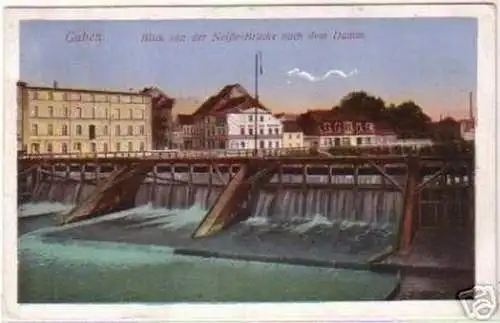 18179Ak Guben Bick von der Neiße Brücke 1918