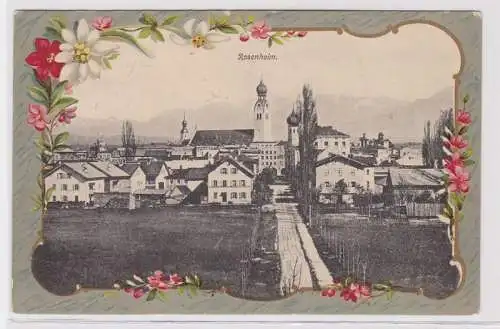 87987 Passepartout AK Rosenheim - Totalansicht mit Kirche 1904