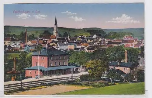 84272 AK Pfaffenhofen an der Ilm - Stadtansicht mit Bahnhof & Kirche 1916