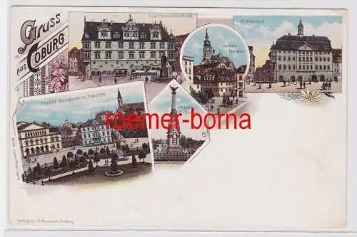 83444 Ak Lithografie Gruss aus Coburg Regierungsgebäude, Moritzthurm usw. um1900