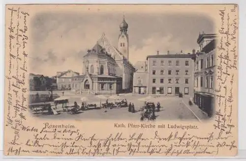 87695 Ak Rosenheim kath. Pfarrkirche mit Ludwigsplatz 1911