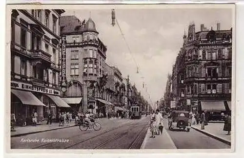 15403 Ak Karlsruhe Kaiserstraße mit Verkehr 1933