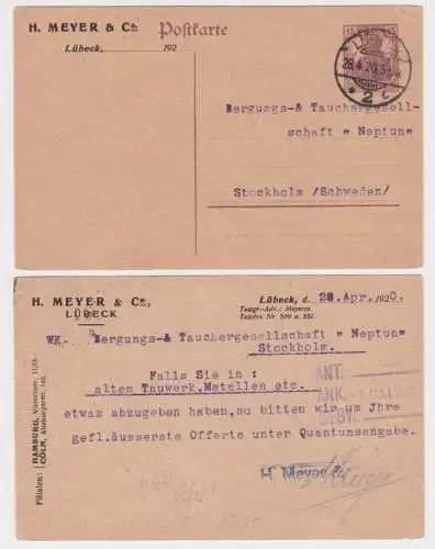 96983 Ganzsachen Postkarte P116 Zudruck H. Meyer & Co. Lübeck - Stockholm 1920