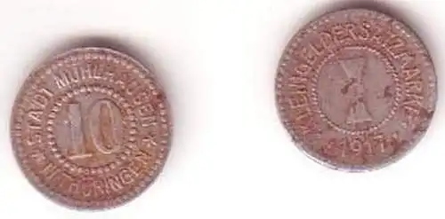 10 Pfennig Notgeld Münze Stadt Mühlhausen 1917