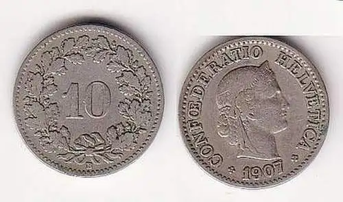 10 Rappen Nickel Münze Schweiz 1907