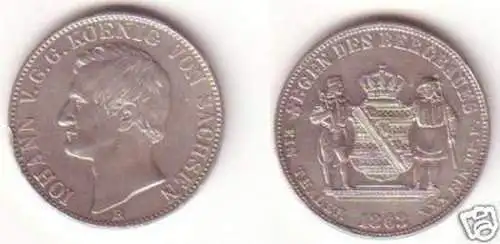 1 Bergbautaler Silber Münze Sachsen Johann 1863 B (MU0915)