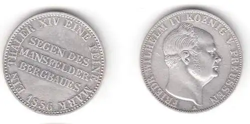 1 Taler Silber Münze Preussen 1856 A Segen des Mansfelder Bergbaues