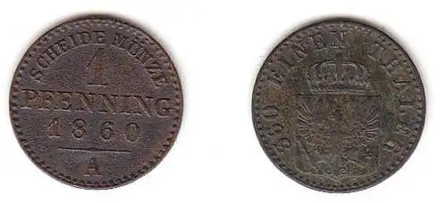 1 Pfennig Kupfer Münze Preussen 1860 A