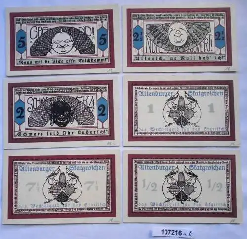 6 x Notgeld Stadt Altenburg, 1/2 bis 7 1/2 "Skatgroschen" 1921 (107216)