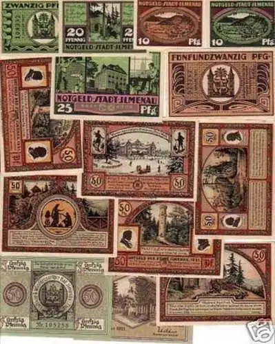 14 Banknoten Notgeld der Stadt Ilmenau 1921