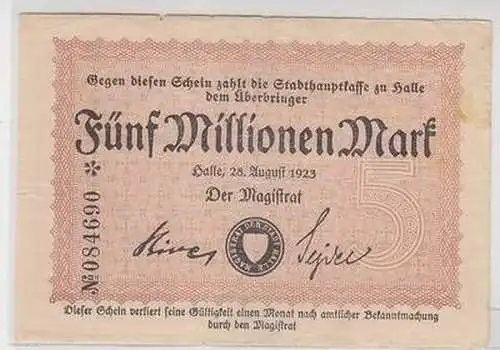 Banknote Inflation 5 Millionen Mark Halle a.d.S. 1923