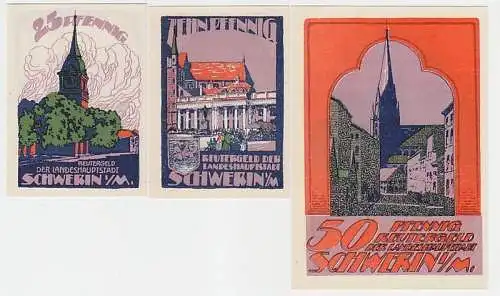 kompl. Serie mit 3 Banknoten Notgeld Reutergeld der Stadt Schwerin um 1922