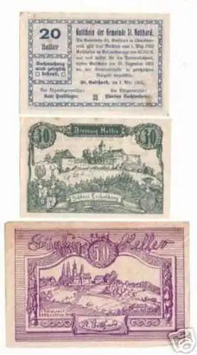 3 Banknoten Notgeld Gemeinde St.Gotthard 1920