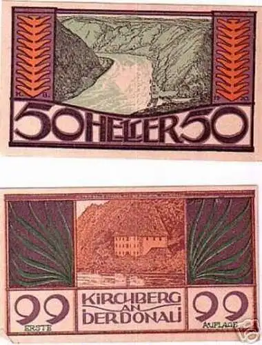 2 Banknoten Notgeld Gemeinde Kirchberg an der Donau