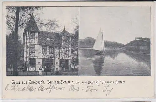 25140 Ak Gruß aus Zwiebusch, Berliner Schweiz, Inh: Hermann Gärtner, 1903