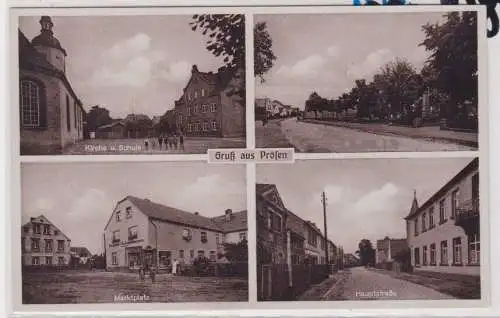 86029 AK Gruß aus Prösen - Kirche, Schule, Marktplatz, Hauptstraße um 1940