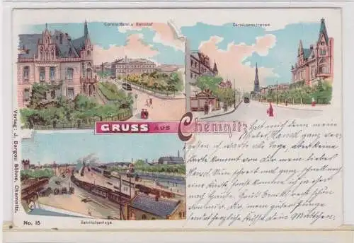 900544 AK Gruss aus Chemnitz - Carola-Hotel, Bahnhof, Carolinenstrasse 1903