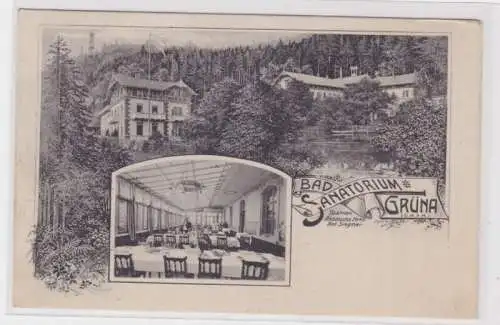 905743 Ak Grüna - Mehrbild, Sanatorium, Totalansicht mit Wald 1906