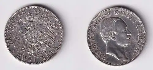 2 Mark Silbermünze Sachsen König Friedrich August 1907 Jäger 134 f.vz (165403)